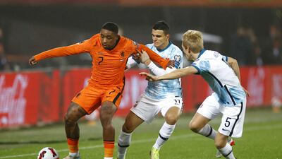 Steven Bergwijn of Netherlands, Mohamed Amine Elyounoussi of Norway, Birger Solberg Meling of Norway in action. EPA
