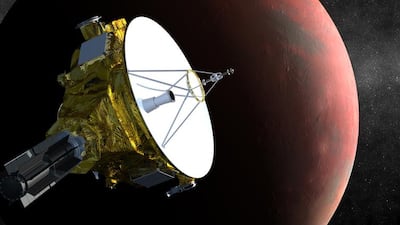 This artist’s concept obtained December 1, 2014 courtesy of NASA/Johns Hopkins University Applied Physics Laboratory/Southwest Research Institute, shows the New Horizons spacecraft as it approaches Pluto and its three moons in summer 2015. AFP PHOTO / NASA / Johns Hopkins University Applied Physics Laboratory / Southwest Research Institute (JHUAPL/SwRI)