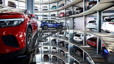 New Volkswagen ID4 electric cars in Wolfsburg, Germany. Several factors, including range anxiety and high entry prices, are weighing on EV demand in Europe. Bloomberg