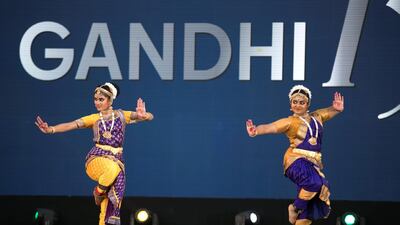 Indian cultural dances performed ahead of Rahul Gandhi's speech today at Dubai International Cricket Stadium. Reem Mohammed / The National
