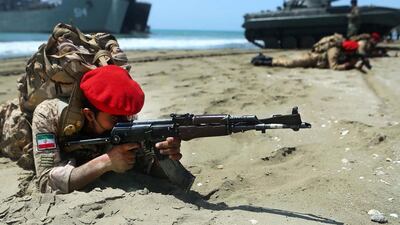 Iranian soldiers during a military exercise in the Gulf, near the strategic strait of Hormuz in southern Iran during a three-day exercise. AFP, HO via Iranian Army website
