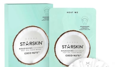 Use the Starskin Coco-Nuts Nourishing Hot Oil Hair Mask before shampooing so the blend of coconut, starflower seed and sea buckthorn fruit can soften and add shine; Dh36 from Lookfantastic.ae
