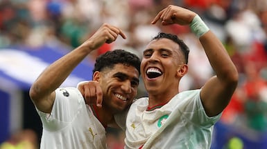 Soccer Football - FIFA World Cup 2026 - Round of 16 - Canada v Morocco - Houston Stadium, Houston, Texas, U. S. - July 4, 2026 Morocco's Soufiane Rahimi celebrates scoring their third goal with Achraf Hakimi REUTERS / Hannah Mckay TPX IMAGES OF THE DAY