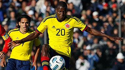 The Colombian goalscorer Adrian Ramos controls the ball during his side's 1-0 win against Costa Rica in Jujay.