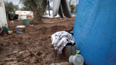 Location: Al-Karama camp in Atama. The aftermath of heavy rainfall on north Syria, residents lost their furniture, clothes and bedding as well as the tents waiting outside in open lands until the civil defense and NGs arrive to rescue them.