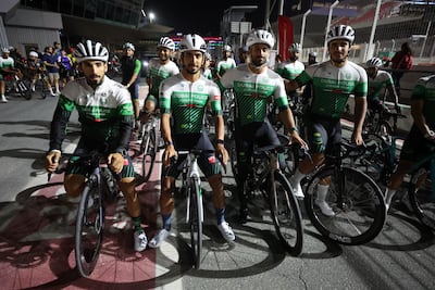 Cyclists from Dubai Police join the public at the city's autodrome. Chris Whiteoak / The National