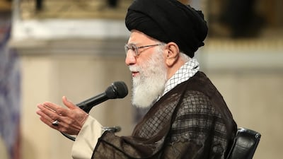 Ayatollah Ali Khamenei delivers a speech during Labor Day at the workers' meeting. / AFP PHOTO / Iranian Supreme Leader's Website / HO