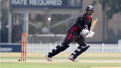 Mohammad Waseem of UAE plays a shot.