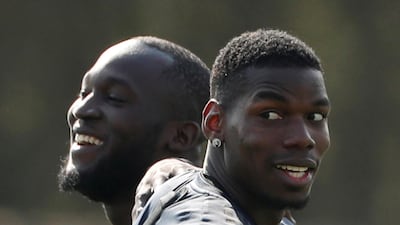 Manchester United's Paul Pogba and Romelu Lukaku during training. Reuters