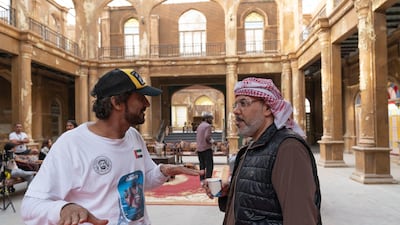 Amer Salmeen Al Murry and actor Abdullah Al Junaibi on set, courtesy twofour54.