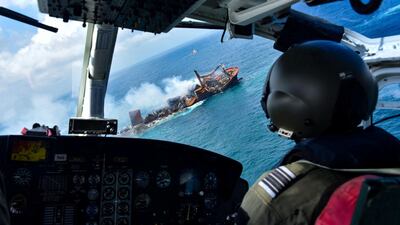 The vessel, which is carrying hundreds of tonnes of chemicals and plastics, was on fire for about two weeks. Reuters