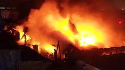 Flames engulf the area. Sharjah Civil Defence