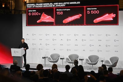 Ukrainian President Volodymyr Zelenskyy details last month's attacks. THOMAS KIENZLE / AFP)