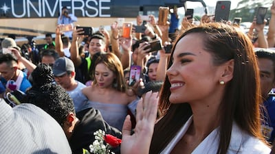 Miss Universe 2018 Catriona Gray is greeted by fans as she arrives in Manila, Philippines. AP Photo