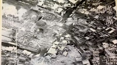 A still image taken from video shows the destroyed Grand al-Nuri Mosque of Mosul in Iraq, June 21, 2017. Iraqi Military Handout/via Reuters TV ATTENTION EDITORS - THIS IMAGE WAS PROVIDED BY A THIRD PARTY. - RTS1846R