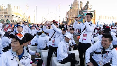 Special Olympics Indian team dancing at the host town closing ceremony in Global Village. Reem Mohammed / The National