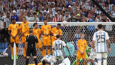Lionel Messi of Argentina curls a free-kick over the bar. Getty