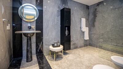 There's a lot of marble in this bathroom