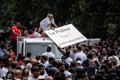 Mounia, mother of Nahel Merzouk, the French-Algerian teenager killed by police, attends a memorial march for her son on June 29 in Nanterre, France. Getty