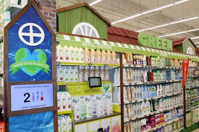 Carrefour at Mall of the Emirates in Dubai has a station where customers can refill their reusable dish soap and laundry detergent bottles. Photo courtesy Carrefour