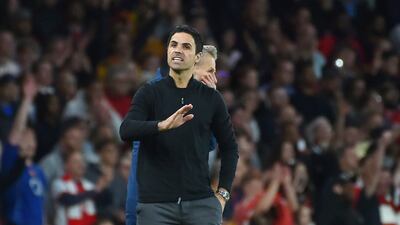 Arsenal's manager Mikel Arteta gives instructions. AP