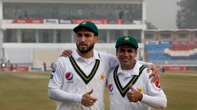 Pakistan's Usman Shinwari, left, and Abid Ali made their Test debuts on Wednesday. AP