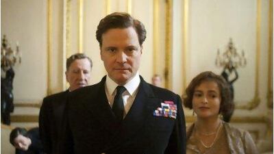 Colin Firth plays George VI in The King's Speech, with Helena Bonham Carter in the role of his wife, Elizabeth, and Geoffrey Rush as the King's speech therapist, Lionel Logue.