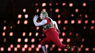 An artist runs through the air during the spectacular opening ceremony for the Paralympics. Chris Jackson/Getty Images