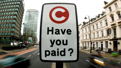 A road sign marks the start of London's congestion charge area, managed by Capita. The firm's shares plunged after a shock profit warning. Alessia Pierdomenico / Reuters