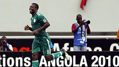Nigeria's Yakubu celebrates his winning goal last night.