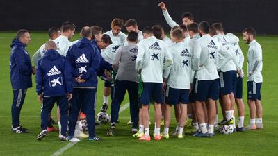 Spain players attend a training session in Cadiz. AFP