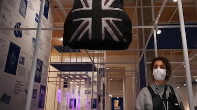 A customised stab-proof vest by street artist Banksy at the Design Museum in London. EPA