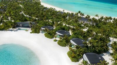 Circular-shaped villas and bays at The Ritz-Carlton Maldives, Fari Islands.