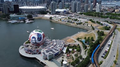 The dome of Science World in Vancouver, Canada, which has been transformed into a giant Fifa World Cup match ball. Vancouver is one of the tournament's host cities. Reuters