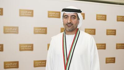 Dr. Mohammed Al Olama received a medal presented by Sheikh Mohammed bin Rashid, Vice President and Ruler of Dubai, during the UAE Pioneers Awards Ceremony. Sarah Dea / The National