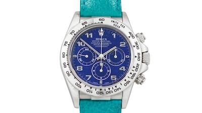 With a platinum case and lapis lazuli dial, this Rolex Daytona may be unique. Courtesy Sotheby's