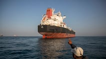 A ship is anchored in the Strait of Hormuz on May 16, amid the effective closure of the waterway due to the Iran war. Getty Images