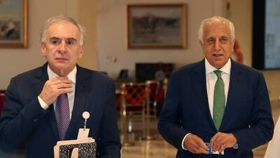 The UN Secretary General's personal envoy on Afghanistan Jean Arnault (L) with US special envoy for Afghanistan Zalmay Khalilzad in Qatar's capital Doha this month during an international meeting on the escalating conflict in Afghanistan. AFP