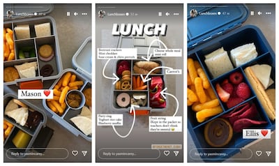 UAE mum Yasmin Carey regularly shares her children's lunch and snack boxes on Instagram. Photo: @yasmincarey