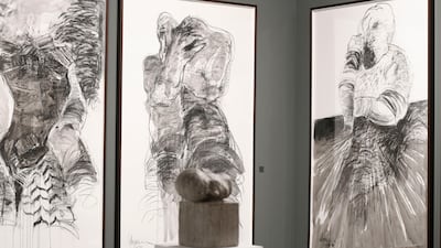 Hazem Harb's exhibition Dystopia is not a Noun at the Tabari Artspace booth. Khushnum Bhandari / The National