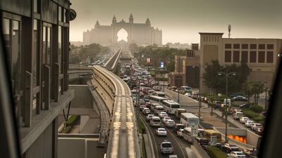 Traffic in Palm Jumeirah, photographed from a station on Dubai's Palm Monorail. AFP