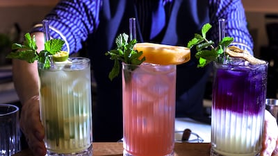 Customers can also choose, from left, a Calamansito, Purple Lemonade and Grapefruit Sunset Pop