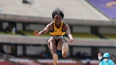Jamaica's Ackelia Smith jumps in the final of the women's triple jump during the U20 World Athletics Championships at the Kasarani Stadium in Nairobi on Friday, August 20. AFP