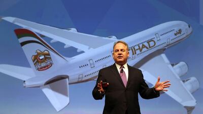 Etihad Airways chief executive during the unveiling of the interiors of the Airbus A380 and Boeing 787 on May 4, 2014 in Abu Dhabi. Karim Sahib / AFP
