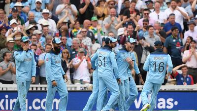 England all-rounder Ben Stokes celebrates taking the catch of South Africa's Andile Phehlukwayo at The Oval on Thursday. Alex Davidson / Getty Images