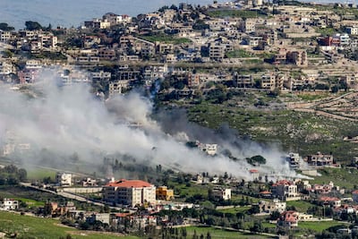 Smoke billows on the outskirts of Khiam. AFP