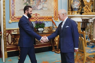 Syrian President Ahmad Al Shara with King Charles III. Photo: Syrian Presidency
