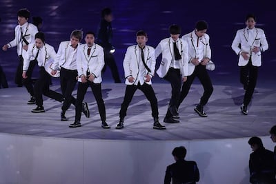 Exo perform during the closing ceremony of the Pyeongchang Winter Olympic Games. Getty