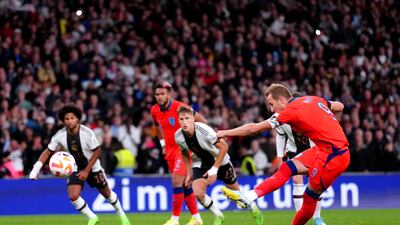 Harry Kane scores his penalty to put England 3-2 in front. PA