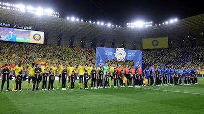 The players line-up line up prior to the Saudi Pro League match between Al Nassr and Al Hilal. Getty Images